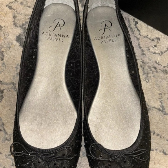 Adrianna Papell Black Lace and Rhinestone Sequined Ballet Flats sz 8 (028) - Picture 1 of 5